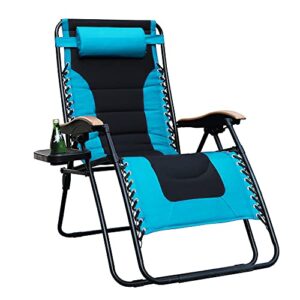phi villa xl oversize zero gravity chair padded recliner oversize lounge chair with free cup holder,support 350 lbs (aqua)