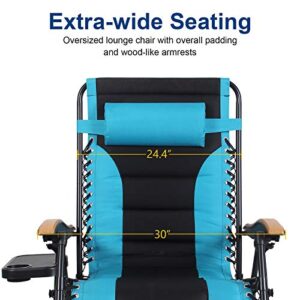 PHI VILLA XL Oversize Zero Gravity Chair Padded Recliner Oversize Lounge Chair with Free Cup Holder,Support 350 LBS (Aqua)