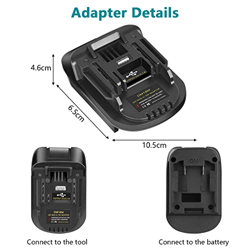 KUNLUN DM18M Battery Adapter for Makita 18V Tools Convert for Dewalt 20V Battery & Milwaukee M18 18V Battery to Makita 18V Battery BL1830 BL1840 BL1850 with USB Charging Port(Bare Adapter Only)