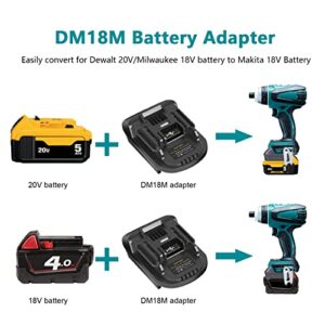 KUNLUN DM18M Battery Adapter for Makita 18V Tools Convert for Dewalt 20V Battery & Milwaukee M18 18V Battery to Makita 18V Battery BL1830 BL1840 BL1850 with USB Charging Port(Bare Adapter Only)