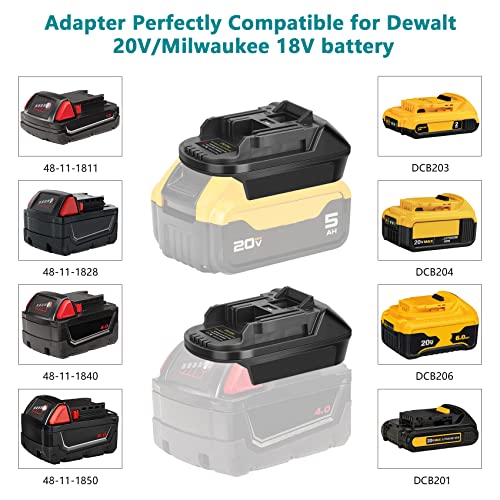 KUNLUN DM18M Battery Adapter for Makita 18V Tools Convert for Dewalt 20V Battery & Milwaukee M18 18V Battery to Makita 18V Battery BL1830 BL1840 BL1850 with USB Charging Port(Bare Adapter Only)