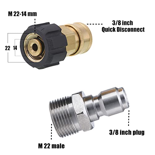 Tool Daily Pressure Washer Adapter, 3/8 Inch Quick Connect Kit, M22 14mm to M22 Metric Fitting, 5000 PSI