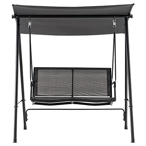 Mcombo 2-Person Patio Swing Chair with Adjustable Canopy Outdoor, Steel Frame Breathable Seats Hanging Porch Swing, 4001 (Grey)