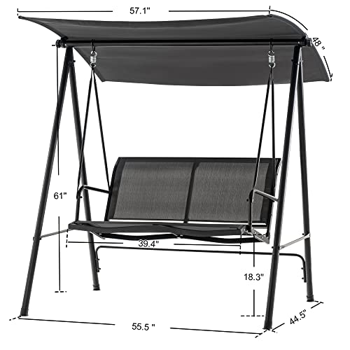 Mcombo 2-Person Patio Swing Chair with Adjustable Canopy Outdoor, Steel Frame Breathable Seats Hanging Porch Swing, 4001 (Grey)