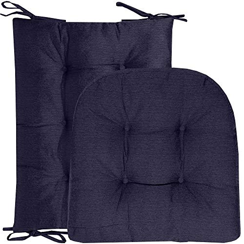 Sweet Home Collection Rocking Chair Cushion Premium Tufted Pads Non Skid Slip Backed Set of Upper and Lower with Ties, 2 Piece, Navy Blue