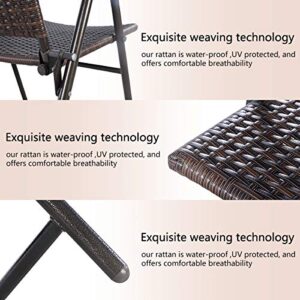 Tangkula 4 PCS Folding Patio Chair Set Outdoor Pool Lawn Portable Wicker Chair with Armrest & Footrest Durable Rattan Steel Frame Commercial Foldable Stackable Party Wedding Chair Set (24X23X37)