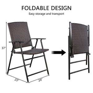 Tangkula 4 PCS Folding Patio Chair Set Outdoor Pool Lawn Portable Wicker Chair with Armrest & Footrest Durable Rattan Steel Frame Commercial Foldable Stackable Party Wedding Chair Set (24X23X37)