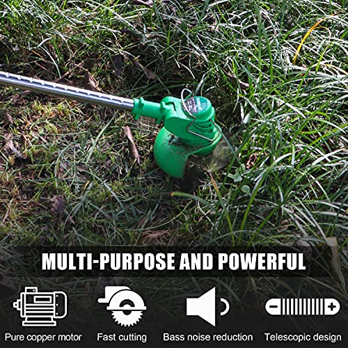 Cordless Weed Trimmer Battery Powered, 21V Lightweight Weed Wacker with 2 Li-Ion Battery, 1 Charger and 11 Cutting Blades, 47 Inch Powerful Weed Eater for Lawn, Yard, Garden, Bush Trimming & Pruning