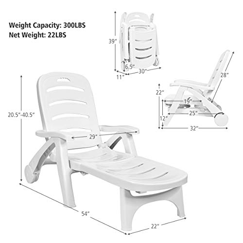 Giantex Lounge Chair Outdoor Folding Lounger with Wheels, 5 Adjustable Backrest Positions Lightweight Recliner Chaise Chair Suitable for Patio, Backyard, Poolside Chaise Lounge