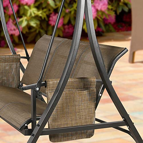 Patio Tree 3-Seater Outdoor Porch Swing Patio Hammock Swing Glider Bench with Adjustable Canopy (Brown)