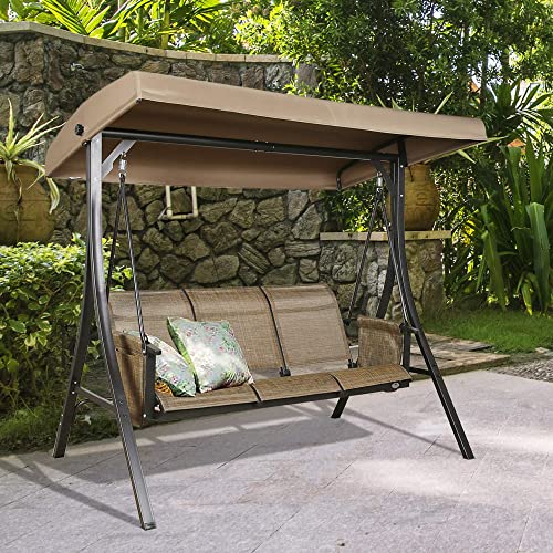 Patio Tree 3-Seater Outdoor Porch Swing Patio Hammock Swing Glider Bench with Adjustable Canopy (Brown)