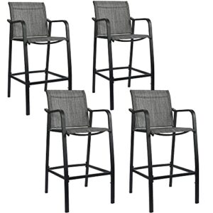 sundale outdoor metal bar stools set of 4,patio counter height barstools with back armrest, modern quick dry fabric wrought iron high seating chairs-steel gray