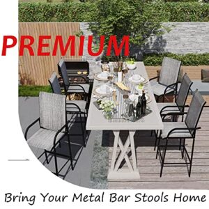 Sundale Outdoor Metal Bar Stools Set of 4,Patio Counter Height Barstools with Back Armrest, Modern Quick Dry Fabric Wrought Iron High Seating Chairs-Steel Gray