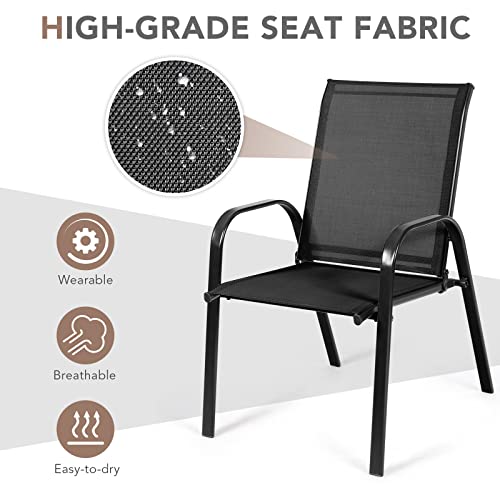 Tangkula 2 Piece Patio Dining Chairs, Outdoor Bistro Chairs W/Curved Armrests, Easy-to-Dry Fabric, Reinforced Steel Frame, Wide & Comfortable Camping Chairs for Garden, Poolside, Backyard (1, Black)