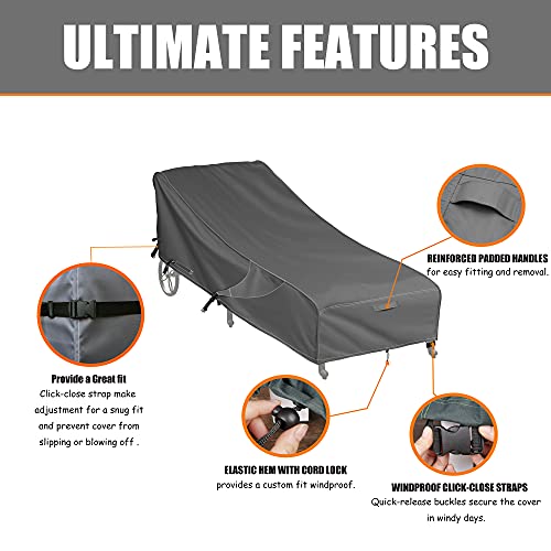 iKover Patio Chaise Lounge Cover, Patio Furniture Outdoor Lounge Chair Covers Waterproof with Sealed Seam, 76 inch Heavy Duty Chaise Cover, Provide a Great Fit and All Weather Protection, 2-Pack, Grey