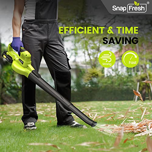SnapFresh Leaf Blower - 20V Leaf Blower Cordless with Battery & Charger, Electric Leaf Blower for Lawn Care, Battery Powered Leaf Blower Lightweight for Leaf/Snow/Dust Blowing