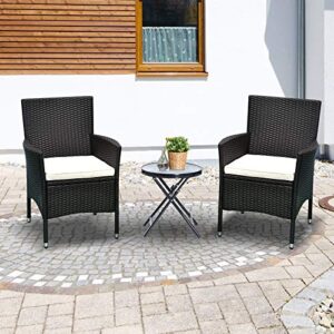 Outsunny 2 PCS Rattan Wicker Dining Chairs with Cushions and Anti-Slip Foot, Patio Stackable Chairs Set for Backyard, Garden, Lawn, Dark Coffee