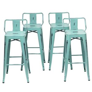 changjie furniture metal bar stools set of 4 distressed industrial counter bar stool with backs bistro cafe barstools(30 inch, distressed blue-green)