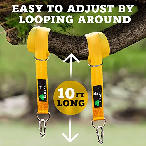 Safe Tree Swing Hanging Kit (Set of 2) - 10ft Long Straps with Two Alloy Carabiners and 2000 Lb Breaking Strength - Easy & Fast Installation for All Types of Swings and Children