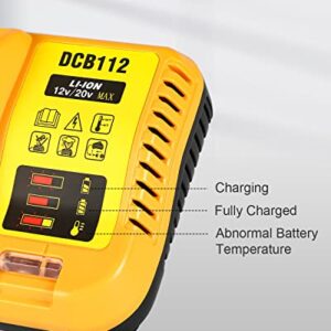 Replacement for Dewalt 20V Battery Charger DCB112, Compatible with Dewalt 12V 20V Max Lithium Battery DCB201 DCB204 DCB205 DCB206 DCB120 DCB127 DCB112 DCB115 DCB118 DCB107 DCB105 DCB102