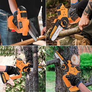 KittVegi Mini Chainsaw, 6 Inch Powerful Cordless Mini Saw with 2 Large Capacity Rechargeable Batteries & 2 Chains, Handheld Small Chainsaw for Tree Trimming Wood Cutting