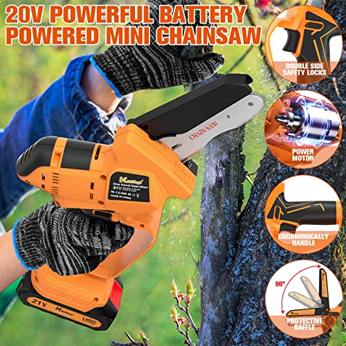 KittVegi Mini Chainsaw, 6 Inch Powerful Cordless Mini Saw with 2 Large Capacity Rechargeable Batteries & 2 Chains, Handheld Small Chainsaw for Tree Trimming Wood Cutting