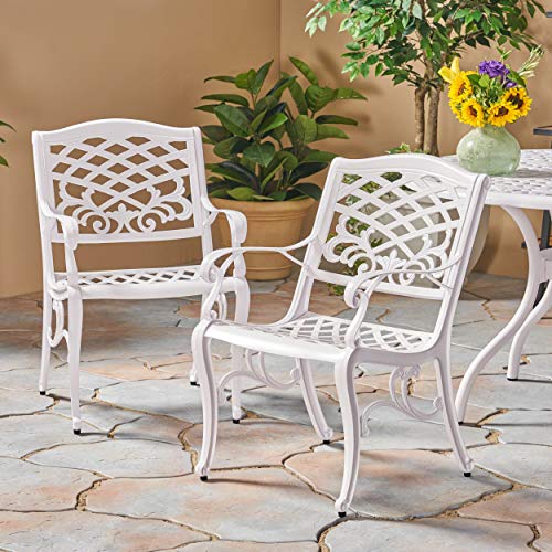 Christopher Knight Home Brody Outdoor White Cast Aluminum Arm Chair (Set of 2)