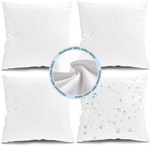 fixwal 18×18 inches outdoor pillow inserts set of 4, waterproof decorative throw pillows insert, square pillow form for patio, furniture, bed, living room, garden ( white )