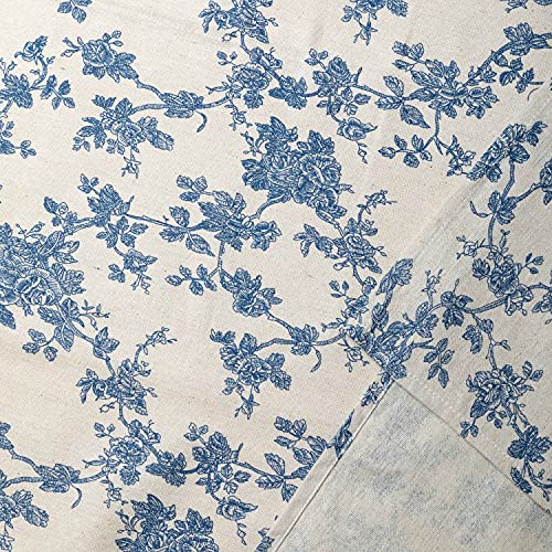 Pastoral Round Tablecloth - 60 Inch Dia. - Linen Fabric Table Cloth - Washable Table Cover with Dust-Proof Wrinkle Resistant for Restaurant, Picnic, Indoor and Outdoor Dining, Floral (Dark Blue)