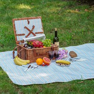 Picnic Cooler Basket Set for 2 Persons with Large Waterproof Picnic Blanket, Cutlery Service Kit and Adjustable Strap