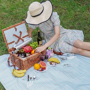 Picnic Cooler Basket Set for 2 Persons with Large Waterproof Picnic Blanket, Cutlery Service Kit and Adjustable Strap