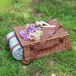 Picnic Cooler Basket Set for 2 Persons with Large Waterproof Picnic Blanket, Cutlery Service Kit and Adjustable Strap