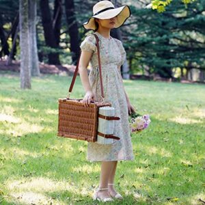 Picnic Cooler Basket Set for 2 Persons with Large Waterproof Picnic Blanket, Cutlery Service Kit and Adjustable Strap