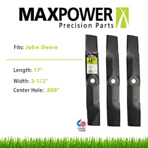 MaxPower 561814B 3-Blade Set for 48 Inch Cut John Deere Replaces OEM #'s M127500, M145476, Black