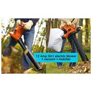 BLACK+DECKER 3-in-1 Leaf Blower, Leaf Vacuum and Mulcher, Up to 230 MPH, 12 Amp, Corded Electric (BV3600)