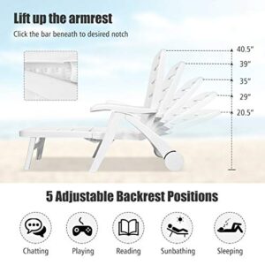 HAPPYGRILL Foldable Patio Lounger Chaise Chair with Wheels for Outdoor Patio Poolside