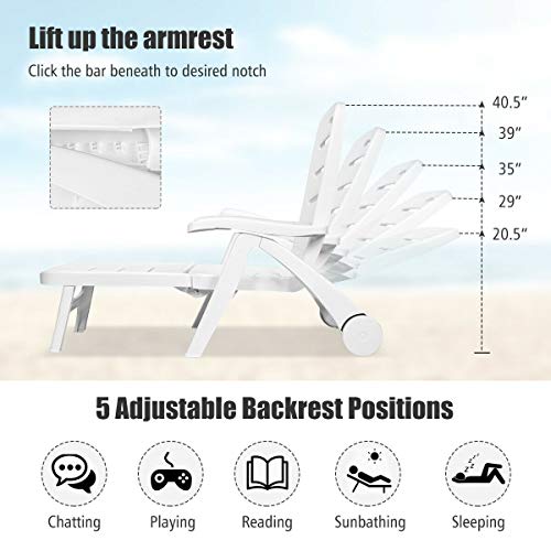 HAPPYGRILL Foldable Patio Lounger Chaise Chair with Wheels for Outdoor Patio Poolside
