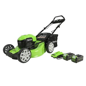 greenworks 40v 21″ brushless (smart pace) self-propelled lawn mower, 2 x 4ah usb (power bank) batteries and charger included mo40l4413