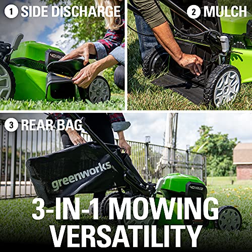 Greenworks 40V 21" Brushless (Smart Pace) Self-Propelled Lawn Mower, 2 x 4Ah USB (Power Bank) Batteries and Charger Included MO40L4413