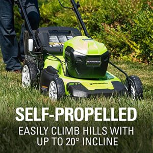 Greenworks 40V 21" Brushless (Smart Pace) Self-Propelled Lawn Mower, 2 x 4Ah USB (Power Bank) Batteries and Charger Included MO40L4413