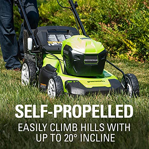 Greenworks 40V 21" Brushless (Smart Pace) Self-Propelled Lawn Mower, 2 x 4Ah USB (Power Bank) Batteries and Charger Included MO40L4413