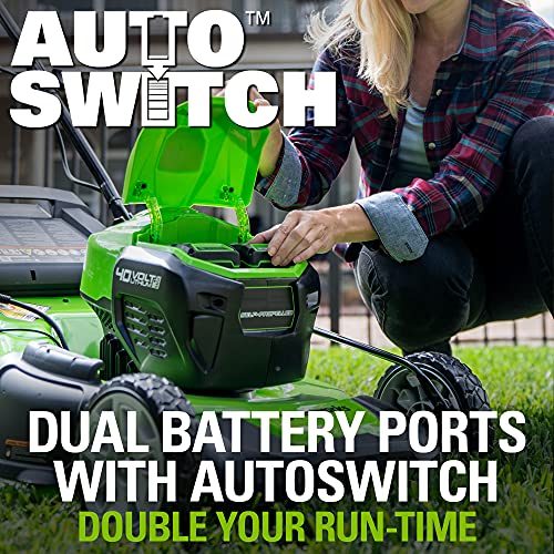 Greenworks 40V 21" Brushless (Smart Pace) Self-Propelled Lawn Mower, 2 x 4Ah USB (Power Bank) Batteries and Charger Included MO40L4413