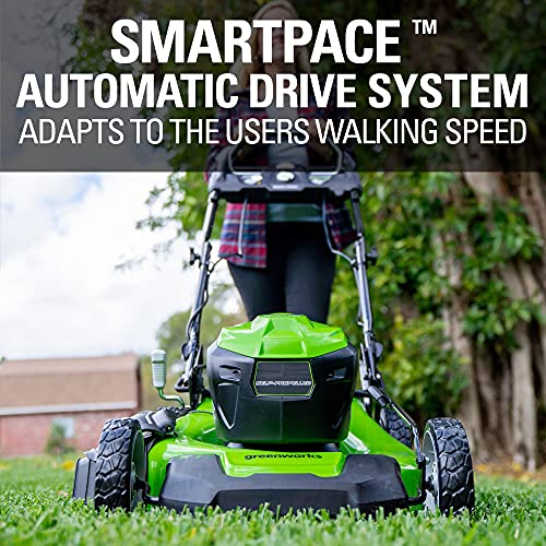 Greenworks 40V 21" Brushless (Smart Pace) Self-Propelled Lawn Mower, 2 x 4Ah USB (Power Bank) Batteries and Charger Included MO40L4413