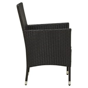 BIGBARLEY All Weather Outdoor Chairs with Armrest, Dining Chair, for Garden Deck Backyard, Patio Chairs with Cushions 2 pcs Poly Rattan Black