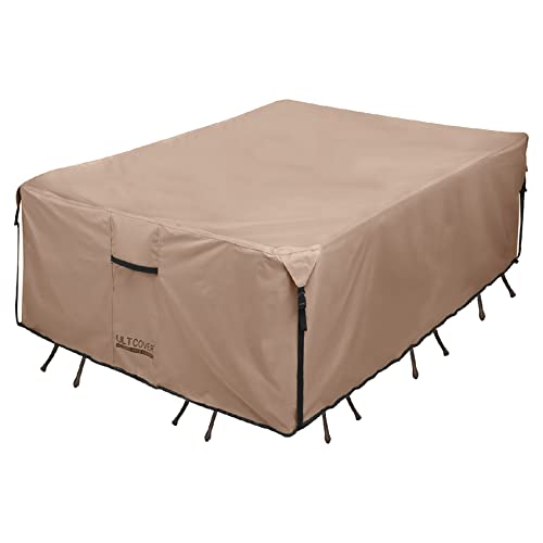 ULTCOVER Rectangular Patio Heavy Duty Table Cover - 600D Tough Canvas Waterproof Outdoor Dining Table and Chairs General Purpose Furniture Cover Size 111L x 74W x 28H inch