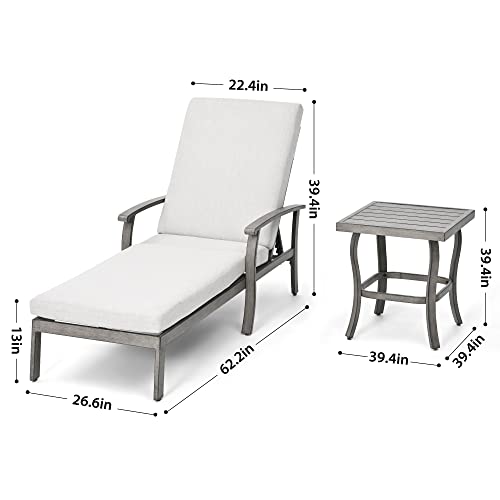 HAPPATIO Aluminum Patio Chaise Lounge Set 2 Pieces, Aluminum Patio Lounge Chair with Side Table, Pool Lounge Chair with Cushion, Outdoor Chaise Lounge Chair for Patio Deck Poolside (Gray)