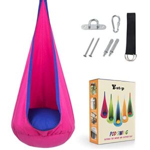 Y- STOP Kids Pod Swing Seat, Hanging Hammock Chair with Inflatable Pillow, Sensory Swing Chair for Outdoor and Indoor, Max 176 Lbs, Pink and Blue