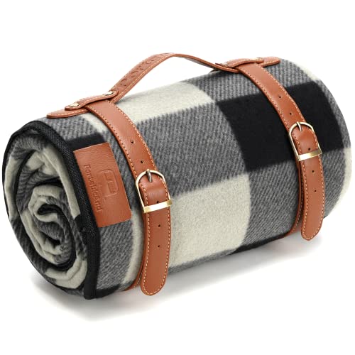 PortableAnd Extra Large Picnic & Outdoor Blanket for Water-Resistant Handy Mat Tote Spring Summer Great for The Beach,Camping on Grass Waterproof Sandproof, Black and Gray Checkered