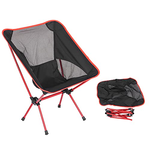 Aluminum Alloy Portable Chair, Compact Outdoor Chair Nylon Mesh Aluminum Frame Small After Folding Simple Operation for Camping(Big red)