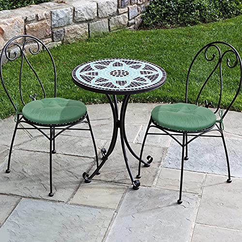 COZPLEN Outdoor Round Bistro Chair Cushions, 15 inch Round Seat Cushions for Outdoor Patio Chairs, Set of 2, Deep Green